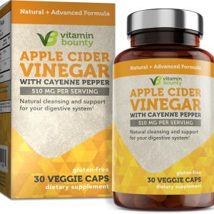 Vitamin Bounty Apple Cider Vinegar Capsules – Apple Cider Vinegar Pills with Cayenne Pepper Capsules Organic, Apple Cider Vinegar with Mother, ACV Capsules, Digestive Support – 510mg, 30 Capsules