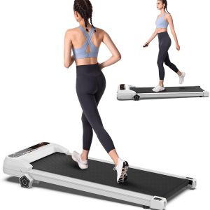 Walking Pad Treadmill, 265 lbs Capacity Electric Treadmill, Treadmills for Home Small, 2.5 HP, Remote Control, 12 Preset Programs, Bluetooth Connectivity, LED Screen, White