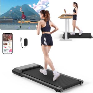 Walking Pad Treadmill, Smart Under Desk Treadmill, Portable Treadmill for Office, Mini Treadmill Under Desk, Walking Treadmill with LED Display & Remote Control, Easy to Move, 265lbs Capacity