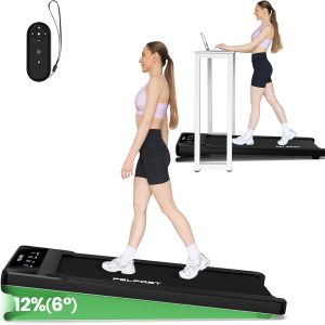 Walking Pad Treadmill with 12% 6° Auto Incline, Under Desk Treadmill for Home Office w/Remote Control, 6 HIIT Mode, 265Lbs Weight Capacity, 4 MPH Max, Desk Treadmill in LED Display
