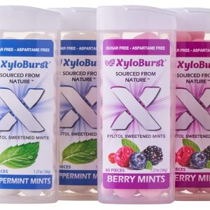 XyloBurst – Xylitol Mints | Sugar Free Breath Mints for Oral Health | Gluten Free, Vegan, Keto Friendly | Aspartame Free Mints | Variety Pack | 60 Count Jar, 8-Pack
