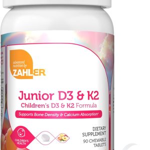 Zahler – Junior Vitamin D3 + K2 Chewable Tablets for Kids| Vitamin D for Kids 2000 IU | Delicious Vitamin D K2 Chews to Support Healthy Bones & Teeth – Kosher, Less Sugar Than Gummies (90 Count)