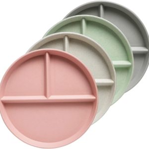 greenandlife 9 Inch (4PCS) Unbreakable Divided Plates for Kids Adults, Dishwasher & Microwave Safe Compartment Plates, Lightweight Reusable Plastic Portion Control Plates, BPA Free and Healthy