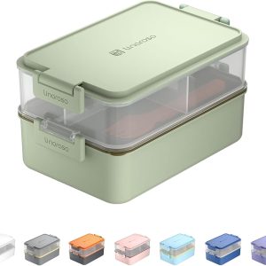linoroso Stackable Bento Box Adult Lunch Box | Meet All You On-the-Go Needs for Food, Salad, and Snack Box, Premium Bento Lunch Box for Adults Include Utensil Set, Dressing Containers – Pale Mint