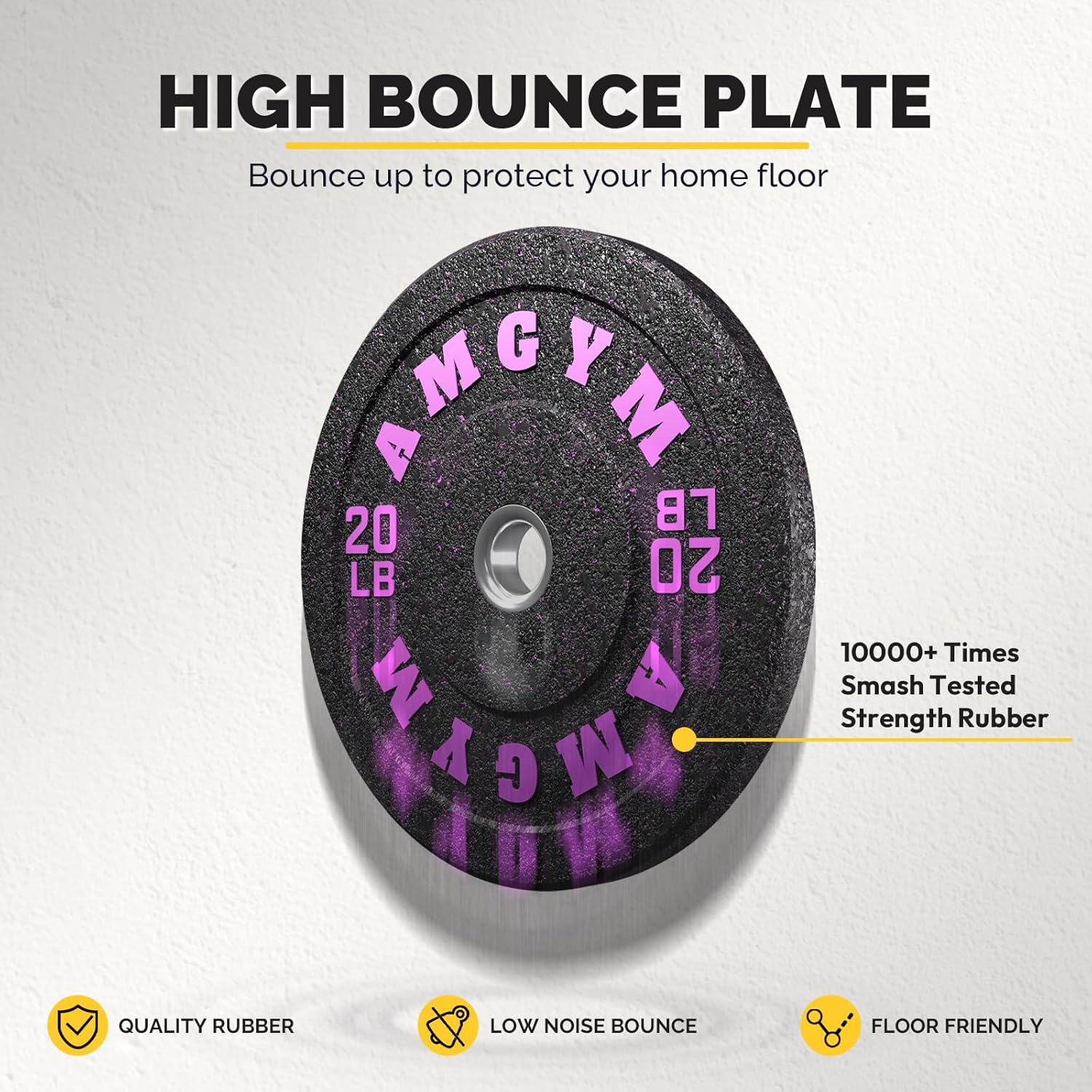 Bumper Plate Set with Colored Flecks, 2 Inch Standards Weights Plates,High Bounce Low Noise Odorless Weights for Barbell Workouts, Pro Weights for Strength Training. - Image 4