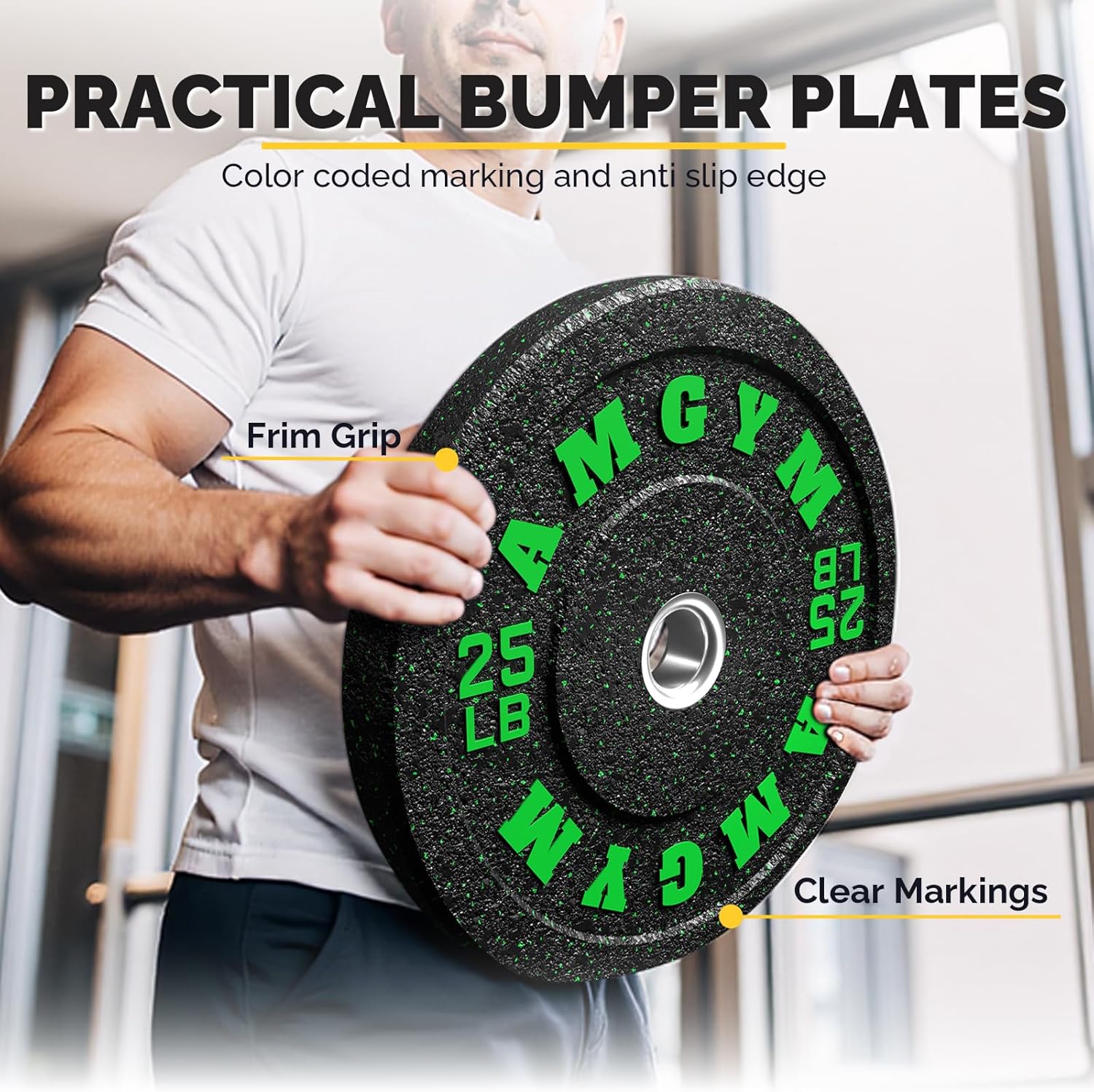 Bumper Plate Set with Colored Flecks, 2 Inch Standards Weights Plates,High Bounce Low Noise Odorless Weights for Barbell Workouts, Pro Weights for Strength Training. - Image 5