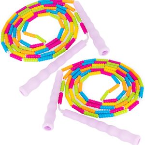 ArtCreativity Beaded Jump Rope for Kids – 2-Pack of Colorful Jump Ropes with Bright Pink Handles – Fun Outdoor Beaded Jump Ropes for Kids Ages 6-9 – Durable Skipping Rope for Active Play