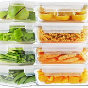 Bayco 8 Pack Glass Food Storage , Meal Prep Containers, Airtight with Lids – BPA-Free & Leak Proof (8 lids & 8 Containers) 30oz