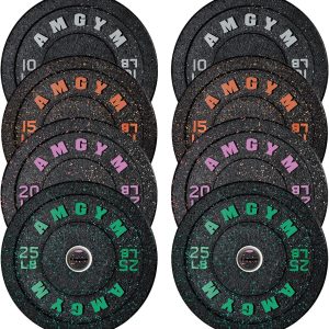 Bumper Plate Set with Colored Flecks, 2 Inch Standards Weights Plates,High Bounce Low Noise Odorless Weights for Barbell Workouts, Pro Weights for Strength Training.
