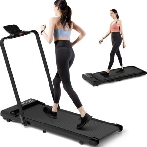 DeerRun 3 in 1 Under Desk Walking Pad Treadmill, 3.0HP Low Noise Portable for Home & Office, 300LBs Weight Capacity Folding With Remote Control & Smart APP