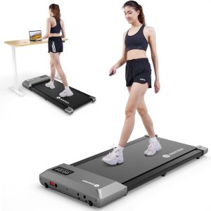 DeerRun Walking Pad Treadmill Under Desk, 2 in 1 Walking Pad Portable Treadmill with 300LBS Capacity, LED Display Under Desk Treadmill for Home/Office with Remote Control