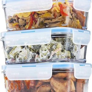 FineDine Glass Meal Prep Containers with Lids – Set of 3 Square 28 Oz Containers – Airtight, Leakproof, Microwave & Dishwasher Safe – Perfect for Snacks, Dips, and Meal Prep