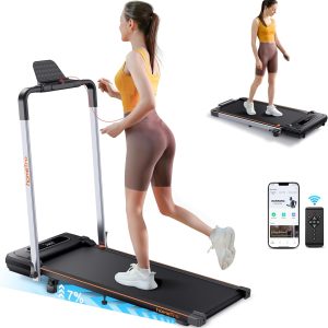 Foldable Treadmill with 7% Incline, Portable Under Desk Folding Walking Pad 0.6-7.5mph with Handle, Remote and App, 265lbs,No Assembly Needed