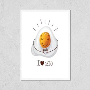 HardPress Wall Art Poster Print of Color Illustration with The Inscription I Love Keto. Funny Egg Character. Cute Face, Cartoon Character Emotions. Design for Keto Diet. Logo for Keto Nutrition.