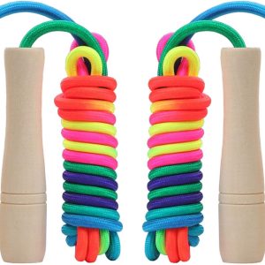 Jump Rope for Kids, Adjustable Toddler Jump Rope with Wooden Handle and Cotton Rope, Cute Skipping Rope for Boys and Girls Fitness Workout Exercise 8.5 Ft(Pink)