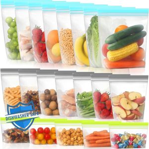 Lerine 20 Pack Reusable Freezer Bags Dishwasher Microwave Safe, Stand Up Silicone and BPA Free Reusable Sandwich Bags, Leakproof Reusable Food Storage Bags for Meal Prep – 8 Gallon 7 Sandwich 5 Snack