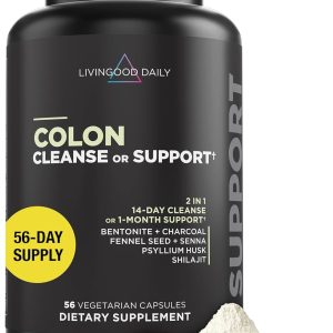 Livingood Daily Colon Cleanse, 56 Vegetarian Capsules – Gut Detox Cleanse Pills & Constipation Relief for Women & Men – Supports Healthy Digestion – Allergen-Free, Gluten-Free, Non-GMO, & Vegan