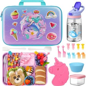 Lunch Bag Bento Lunch Box Set for Girls – Insulated Lunch Bag with 5 Compartment Bento Box Water Bottle Ice Pack Silicon Cap Salad Container for Kids Back to School, Picnic and Travel