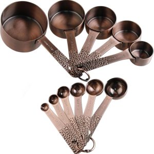 Measuring Cups and Spoons Set, Copper Plated Measuring Cups and Spoons Set for Baking & Kitchen, Metric & US Measure Tools with 1/8, 1/4 Cup