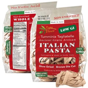 Papa Vince Diabetic Friendly Pasta: Low GI Organic Whole Wheat Italian Pasta Made in Italy from Ancient Heirloom Grain. High Fiber, Slow Carb, Slow Dried, Bronze Cut, Non Enriched (Tagliatelle)