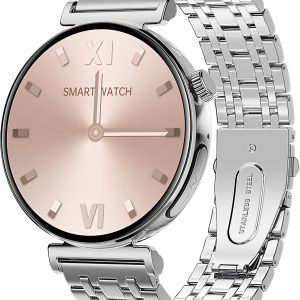 Pard 1.28 inch Luxury Couple Smart Watch, Fitness Tracker with Call, Sleep Monitor, 24/7 Heart Rate, AI Voice, GPS, Health Tools and More, Sliver