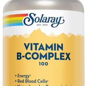 SOLARAY Vitamin B Complex, Healthy Energy Supplement, Red Blood Cell Formation, Nerve & Immune Support, Super B Complex Vitamins with Folic Acid, Vitamin B12, Vitamin B6 & More, Vegan, 100 VegCaps