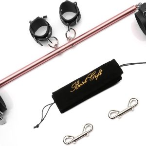 TMEOIIPY Pilates Exercise bar, Rose Gold Expandable Sports Spreader Bar Set with 4 Pcs Black Adjustable Straps Kit Pilates Aid Training Yoga Fitness Gear, Stretching Exercise Tools