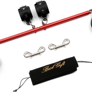 TMEOIIPY Pilates Fitness bar, Red Sports Aid Adjustable Spreader Bar with 4 Black Adjustable Straps Training Fitness Gear, Stainless Steel Spreader Bar,Pilates aid kit, Stretching Exercise Tools