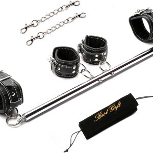 TMEOIIPY Pilates Fitness bar, Silver Stainless Steel Adjustable Spreader Bar with 4 Black Adjustable Straps Sports Aid Training Fitness Gear, Stretching Exercise Tools