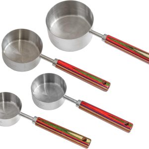 Totally Bamboo Baltique Marrakesh Collection 4-Piece Measuring Cup Set, Stainless Steel Measuring Cups with Wooden Handles for Cooking and Baking