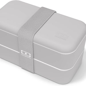 monbento – Bento Box Adult MB Original gray Coton – 2 Leakproof Compartments – Stackable Lunch Box Perfect for Work/Picnic/Sports – BPA Free Food Containers – Microwave & Dishwasher Safe – Gray