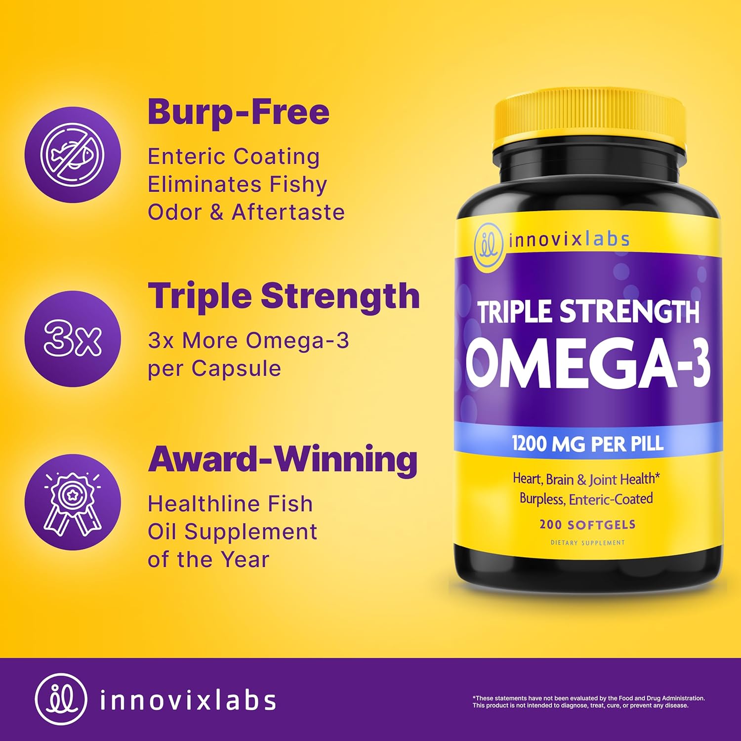 InnovixLabs Triple Strength Omega 3 Fish Oil 900 mg EPA DHA (200 Softgels) | Omega 3 Supplement for Women & Men, Burpless, Brain & Joint Support, Omega-3 Fatty Acid, No Fishy Aftertaste, 200-Day Supply - Image 2