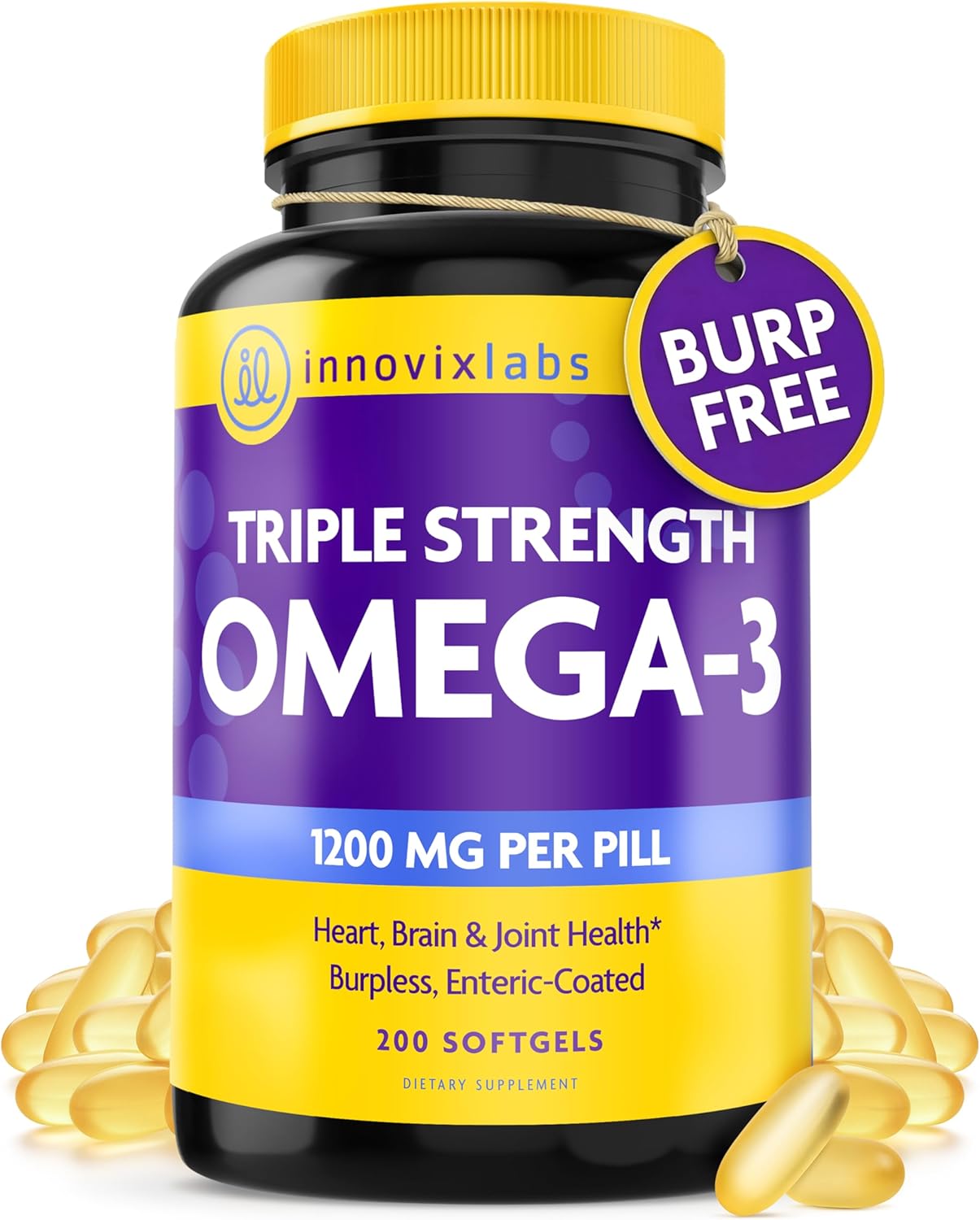 InnovixLabs Triple Strength Omega 3 Fish Oil 900 mg EPA DHA (200 Softgels) | Omega 3 Supplement for Women & Men, Burpless, Brain & Joint Support, Omega-3 Fatty Acid, No Fishy Aftertaste, 200-Day Supply