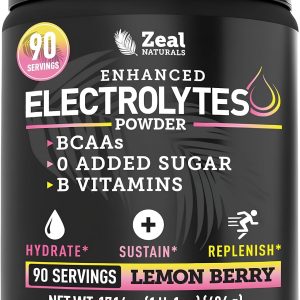 Zeal Naturals Electrolyte Powder – 90 Servings | Keto Electrolytes Powder | Zero Sugar, BCAAs, B-Vitamins | Potassium, Zinc, Magnesium | Hydration Powder Recovery Drink | Lemon Berry