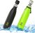 Kiwi UV Self-Cleaning Smart Water Bottle (Set of 2), One with a UV-Self Cleaning Lid & other with a Regular Lid with Handle, 17 oz. Double Wall Vacuum Insulated Bottles with Leak Proof Lids, BPA Free