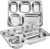 Tebery 3 Pack Stainless Steel Rectangular Divided Plates Tray, 5 Sections Dinner Plates for Adults,Kids, Picky Eaters, Campers, and Portion Control